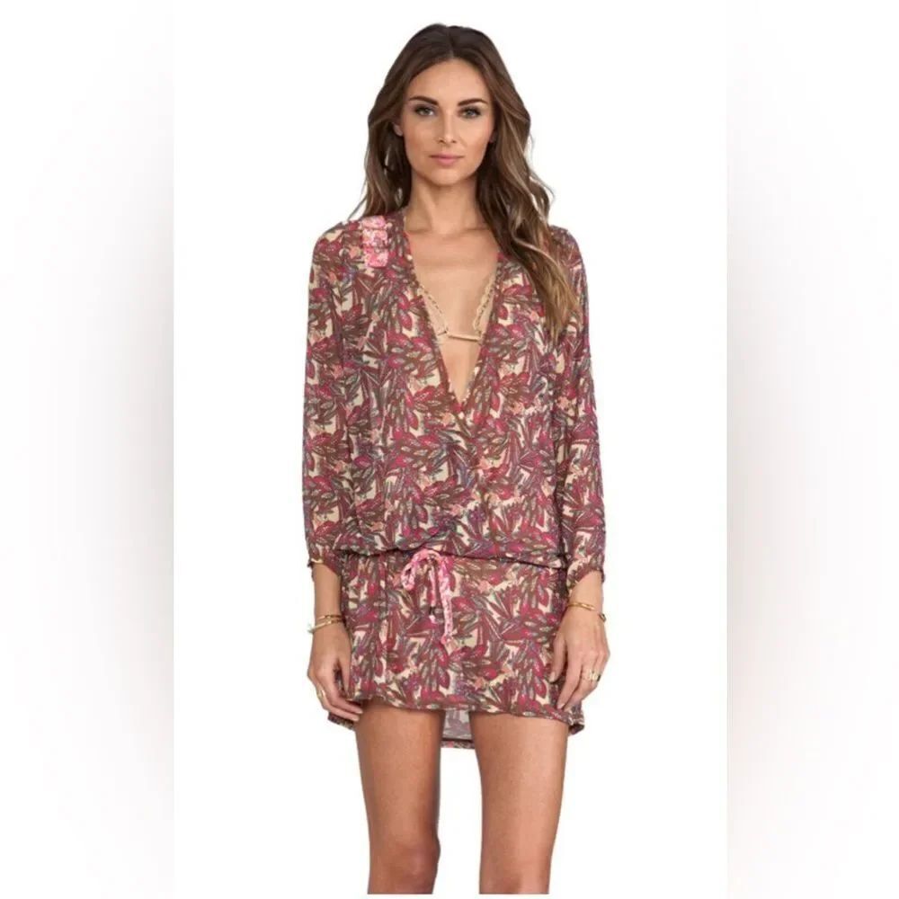 Revolve Maaji Peacock Feather Print Mesh Swim Cover Tunic. Small